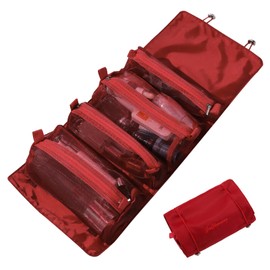 LumiSyne 4 in 1 Removable Toiletry Bag, Hanging Roll-up Cosmetic Bag, Large Capacity Mesh Wash Bag, Portable Foldable Toiletry Bag, Waterproof Makeup Bags, Organiser for Travel, Daily, red