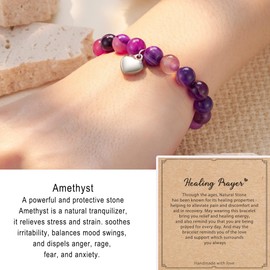 POWWA Get Well Soon Gifts for Women Crystals Stone Bracelet for Women Purple Gifts, Bracelets for Women Her, Amethyst Bracelet