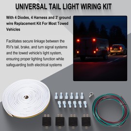 Universal Tail Light Wiring Kit with 4 Isolating Diodes and 4 Harness and Ground Wire Replacement Parts Kit for Towed Vehicles