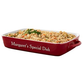 Personalization Universe Classic Ceramic Baking Dish, Custom Etched, 4 Quart Capacity, Stoneware Bakeware, Dishwasher Safe, Oven Safe, Baker Cooking Gift Perfect for Casseroles and Pies - Red