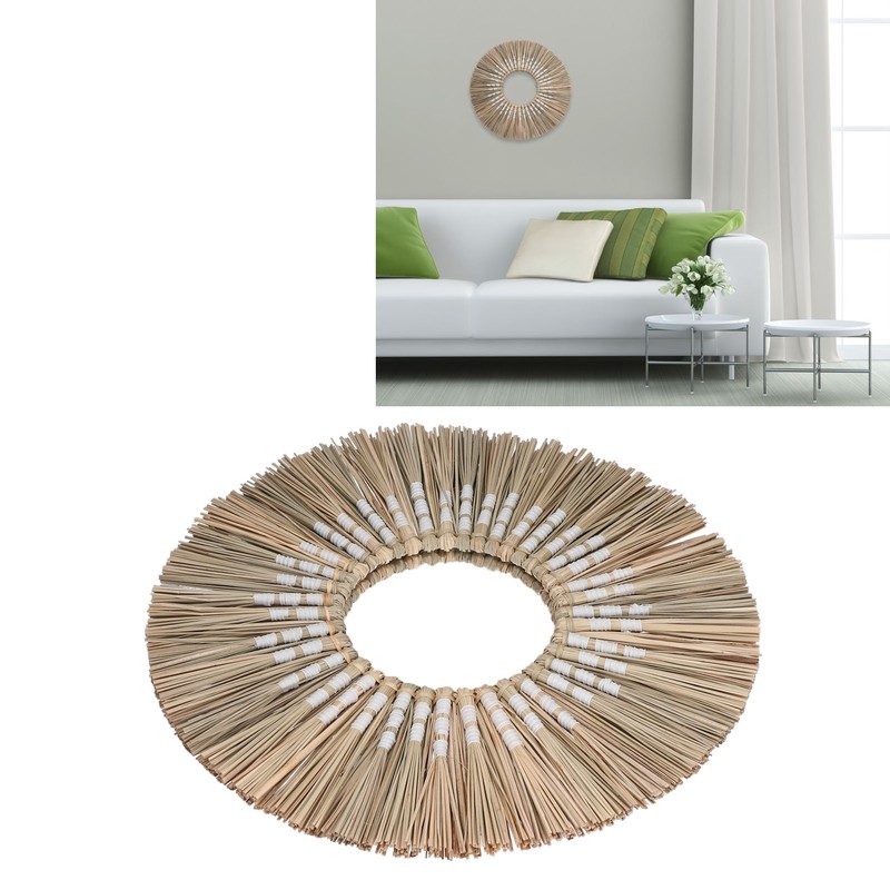Wall Mirror Make Up Tapestry Decorative Grass Woven Round Hanging