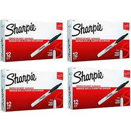 SHARPIE 32701 Retractable Fine Tip Marker Set, Black, Permanent Ink, Intensely Brilliant Color, Resilient Ink Resists Both Fading and Water, 12 Markers per Box, Set of 4 Boxes, 48 Markers Total