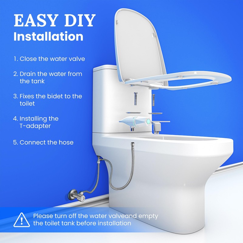 Ultra-Slim Dual-Nozzle Bidet Attachment - Adjustable Cold Water Pressure, Stainless