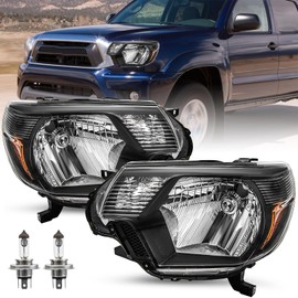 SOCKIR Compatible with 2012-2015 Toyota Tacoma Headlight Assembly 12 13 14 15 Tacoma headlamp Passenger and Driver Side with bulbs(Black Housing Amber Reflector)