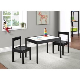 Olive & Opie Gibson 3-Piece Dry Erase Kids Table & Chair Set, Black