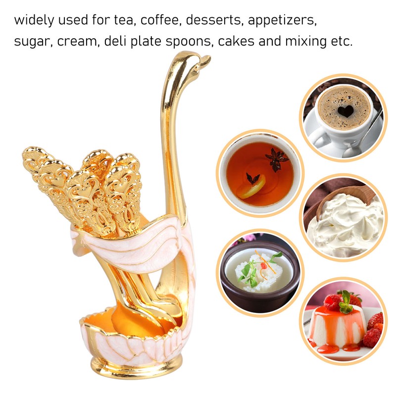 Coffee Spoon Holder Elegant Swan Shaped Alloy Mirror Polish Rich