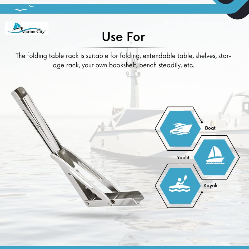 MARINE CITY Folding Shelf Bracket, 304-Grade Stainless Steel, Corrosion-Resistant, Rust-Proof,
