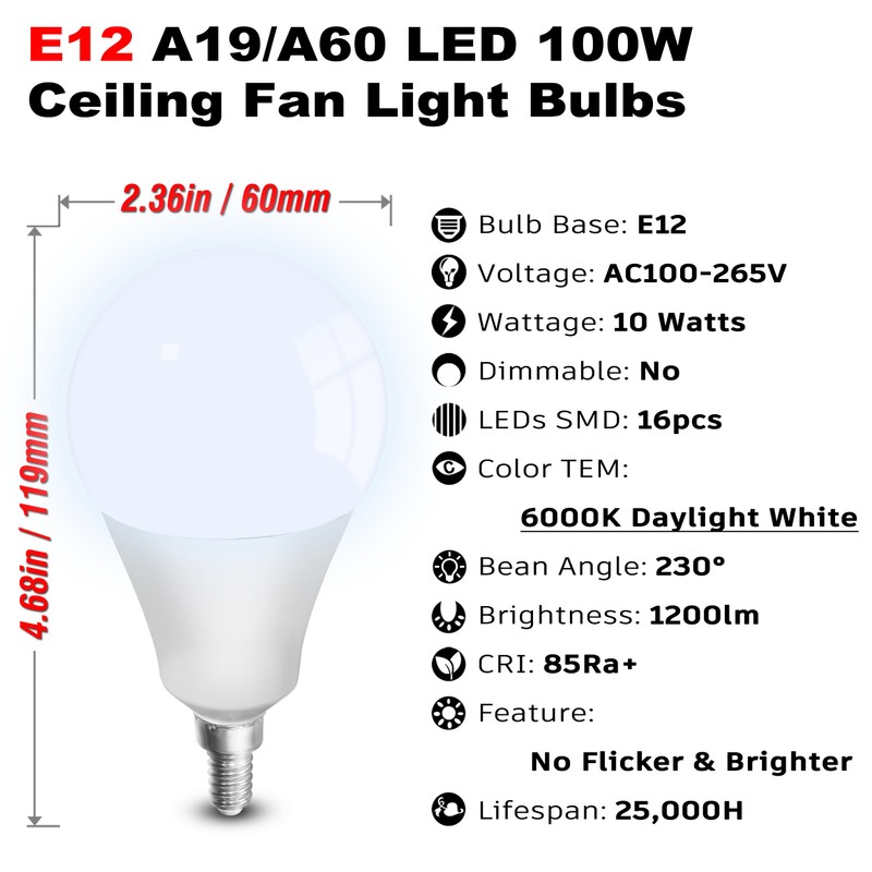 E12 100W Equivalent LED Candelabra Bulbs, E12 A19 A60 LED