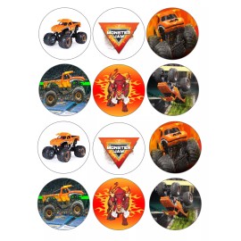 Handmade set of 12 monster truck, edible paper, cupcake cookie toppers CHOOSE SIZE - 2.5"