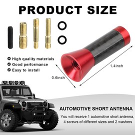 KVAEY Car Short Antenna, 1.37" Stubby Aluminum Aerial Antenna with 4 Screws & 2 Rubber Gaskets, Shorty Carbon Fiber Auto Roof Mount Antenna Replacement for AM/FM Radio Reception (Red)