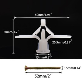 Hollow-Wall Anchors, Drywall Anchor kit with Screws, Self-Drilling Hollow Wall Anchor,65Lbs, White (One Size, Anchor 50pcs+Screw 50pcs)