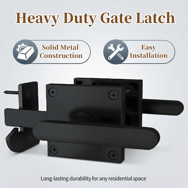 Goaylate Double Sided Gate Latch Aluminum, Heavy Duty Black Fence