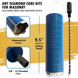1-3/4" Dry Diamond Core Bit for Brick and Block with 5/8"-11 Pilot Bit Adapter, 9.5" Drilling Depth, 5/8"-11 Arbor
