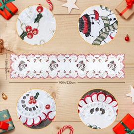Jactales White Snowman Christmas Table Runner – 90 Inches Long Xmas Tablerunner Lace Embroidered, Elegant Winter Scene Theme Runner, Festive Holiday Décor for Dining Table Center