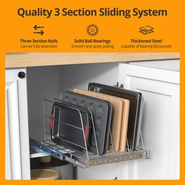 Pull Out Cabinet Organizer for Cutting Board, Cookie Sheet, Baking Sheet, Stainless Steel Sliding Rack for Bakeware & Trays, Heavy-Duty Cutting Board Organizer (12.9” x 16.5” (32.6 x 41.8 cm))