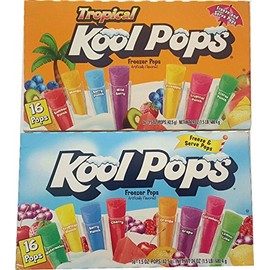 Kool Pops Freezer Pops Bundle - 2 Items: 2 Boxes of 16 Pops - Original and Tropical Flavors