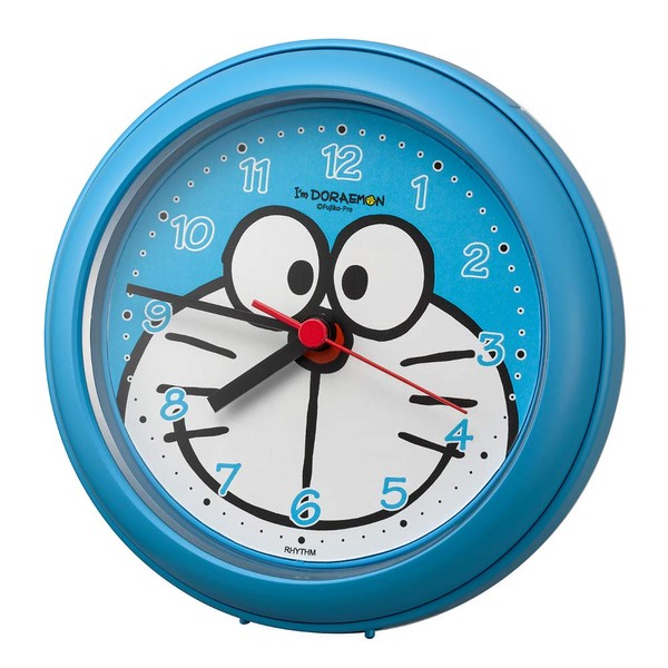 RHYTHM 4KG716DR04 Doraemon Wall Clock, Table Clock, Moisture-Resistant for Use in Bath, Blue, Φ4.6 x 1.9 inches (11.8 x 4.8 cm)