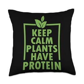 Vegetarian Plant Based Veggie Gifts & Clothing Keep Calm Plants Have Protein-Vegan Vegetarian Throw Pillow, 18x18, Multicolor
