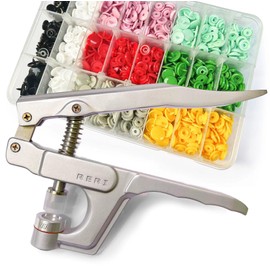 KAM Press Studs with Pliers, 360 Set T5 Press Studs in 8 Colours, Plastic Buttons for DIY Crafts