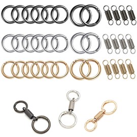 36 Pcs Spring Gate O Ring Round Carabiner Snap Clip 19mm,25mm Key Rings, for DIY Craft Necklaces Bracelet Pendant Link Connect Rings(Gold, Silver, Gun Black)