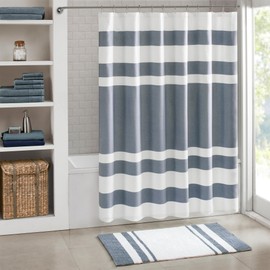 Madison Park Spa Waffle Shower Curtain Pieced Fabric Extra Long Premium Spa Quality Modern Shower Curtains for Bathroom, Tall 72x84, Indigo Blue