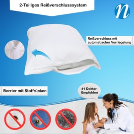 National Allergy Premium Kissenschutz aus 100 % Baumwolle mit Reißverschluss - 80 x 80 cm - Weiß - Hypoallergener Bettwanzen- und Hausstaubmilben-Kissenbezug - Atmungsaktiver Überzug