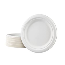 Love Nature Ecological Disposable Plate Set Round 17.5 cm Pack of 50 - Disposable Tableware - Paper Plates Made of Sugar Cane Pulp - Disposable Plates Biodegradable - Party Plates Disposable