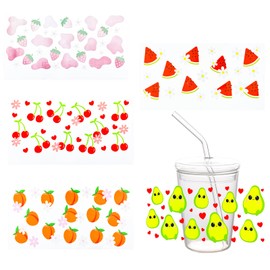 5 Pack Glass Transfer Sticker Fruits Theme Rub on Transfer Stickers DIY Waterproof Clear Film Rub on Transfers Stickers Decals