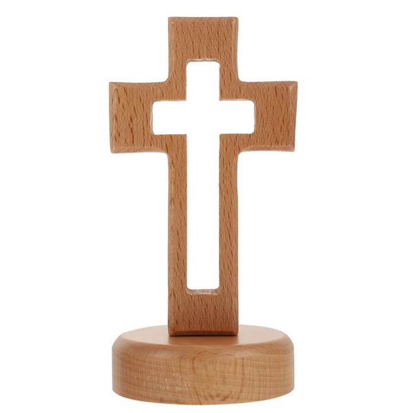 BESPORTBLE Wooden Cross - Holy Cross Tabletop Cross with Base Standing Jesus Christ Catholic Wall Cross for Home Decor Christmas Party (As Shown) 1 Set