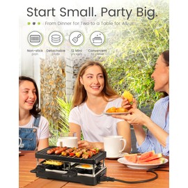 Saenchue 2-Person Raclette Table Grill - Indoor Non-stick Electric Grill Griddle - Series Connection Contact Grill up to 4 Grills, 2 Paddles Included, 2 Packs, BC-02