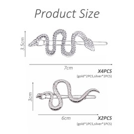6 Pieces Snake Shaped Hair Pins, Diamond-Studded Hair Pins, Hair Forks, Retro Side Clips, Styling Hairpins, Alloy Hairpins, Creative Bangs Clips