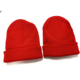 Caprilite 2 x Children's Kids Boys Girls Unisex Winter Knitted Beanie School Hat (Pair) UK (Red)