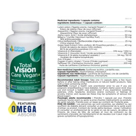 Platinum Naturals - Total Vision Care Vegan, 60 Capsules - Eye Health Supplements for Adults - Dry Eyes, Eye Burn, Night Vision, Vision Care & Eyesight Supplement - Cataract Vitamins for Eye Health