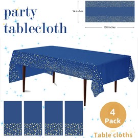 Yancorp 4 Pack Plastic Tablecloth Disposable Navy Blue Gold Tablecloth for Rectangle Tables 54" x 108" Party Decorations Birthday Thanksgiving Christmas Wedding Outdoor BBQ Picnic