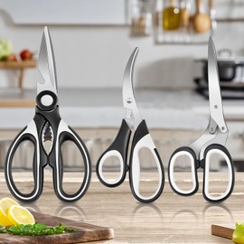 AOFUXTI Kitchen Scissors - Kitchen Sheers, 3 Pack Scissors All Purpose Heavy Duty, Cooking Scissors for Food, Fish, Vegetables (BLACK)