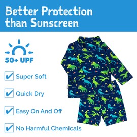 JAN & JUL Toddler Boy High Neck Two-Piece Swim-Suit with UV Protection (2T, Dinoland)