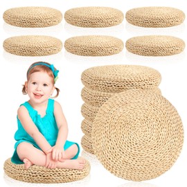 Barydat 6 Pcs Floor Cushions Round Large Pillow Seating Meditation Floor Pillow Boho Natural Woven Seat Cushion Japanese Tatami Cushion for Yoga Room Balcony Chair Pad, 15.75 Inch