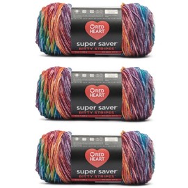 Generic Super Saver Bitty Stripes Yarn - Crayon Box - 3 Pack of 283g/10oz - 100% Acrylic - #4 Worsted (Medium) - 440m/482Yards - for Knitting, Crochet and Amigurumi
