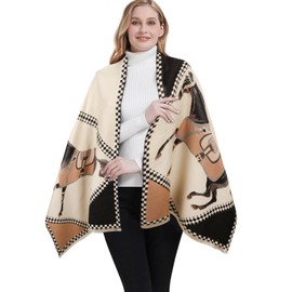 Aurolran Scarfs for Women Pashmina Silky Shawl Wrap for Evening Dressing Blanket Open Front Poncho Cape (SCF002-Beige-brown-horse)