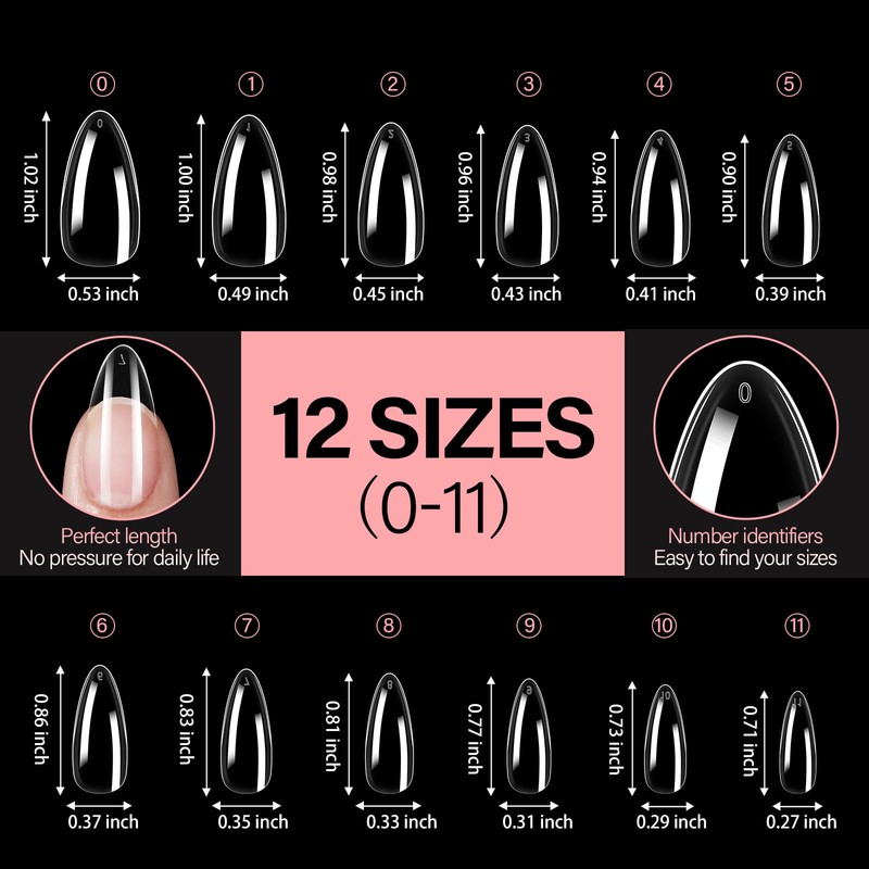 AILLSA Medium Almond Nail Tips Soft Clear Gel Nails Tips