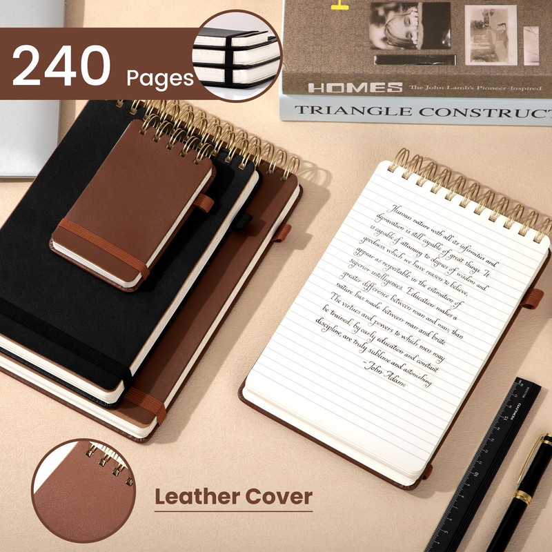 Yoment Top Spiral Notebook Leather Steno Pads 240 Pages Spiral