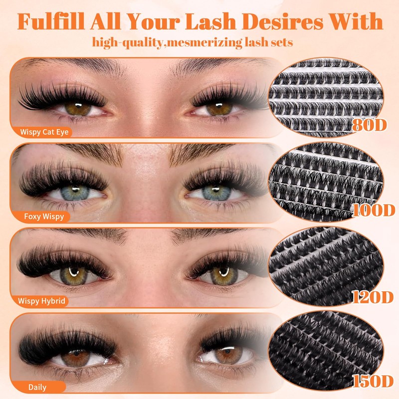 Lash Clusters Kit Volume Fluff Extensions 621Pcs Individual Cluster