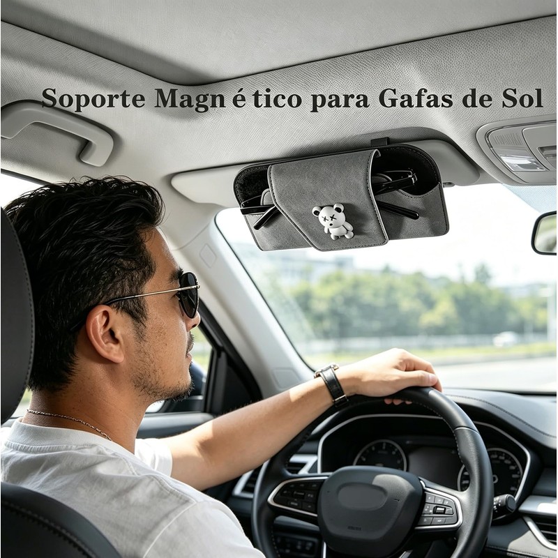 Guibell Soporte para Anteojos de Sol Auto Piel Magnético Gris