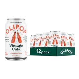 OLIPOP Prebiotic Soda Pop, Vintage Cola,Pantry Pack Packed with Prebiotics, Fiber, and Botanicals, Gluten Free, Vegan, GMO Free, 12oz (12-Cans)