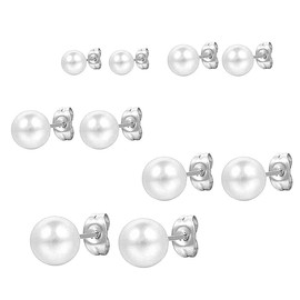 Visxcnu 5 Pairs Freshwater Pearl Earrings Real 925 Silver Pearl Stud White Freshwater Cultured Pearl Earrings Stud Earrings Pearl Earrings White Pearl Stud Earrings, Metal