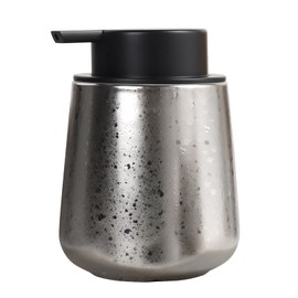INGOFIN Ceramic Lotion Dispenser - 12oz Refillable Hand Soap Dispenser Bathroom, Modern Liquid Soap Dispenser with Pump, Dish Soap Dispenser for Kitchen, Silver