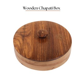 VarEesha Enamelled Hand-carved 8-Inches Sheesham Wood Casserole Box For Chapati, Tortilla Warmer Storage Box Indian Chapati Roti Bread Holder Box, Round Roti Dabba With Lid