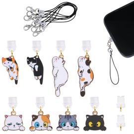 WEWAYSMILE 8 Pcs Type-C Dust Plug Charm Cute Cell Phone Charms Mobile Dustproof Plugs with Pendants for Most Type-C Cell Phone(Cat)