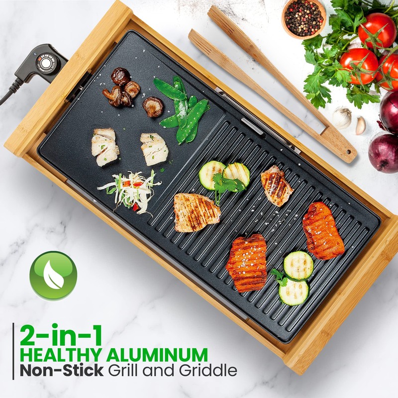 NutriChef Non-stick Plate, Removable Grill & Griddle Plate, Smokeless Electric
