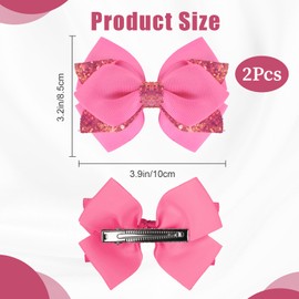 2 Pcs Pink Toddle Hair Bows for Girls, Sparkly Glitter Large Wee Ones Hair Bows for Toddler Girls, Pink Bow Birthday Decorations Easter Hair Clips Accessories Gifts for Teen Girl Weddings